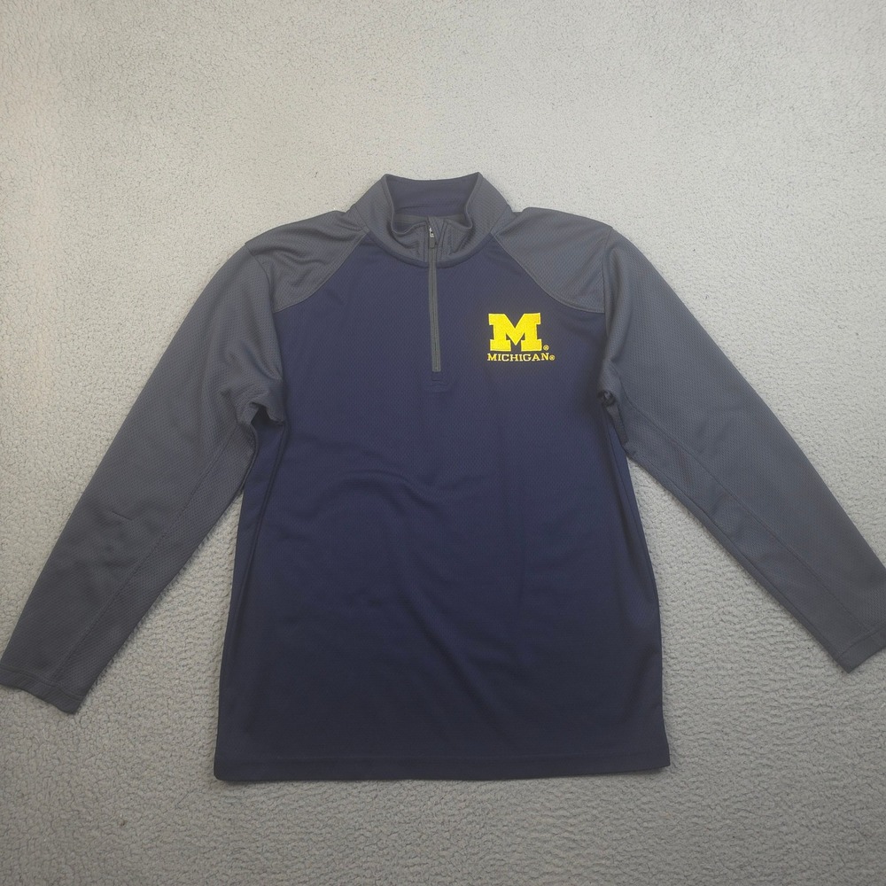 Michigan Wolverines 1/4 Zip Pullover Mens Large Blue Gray Textured Pro Edge
